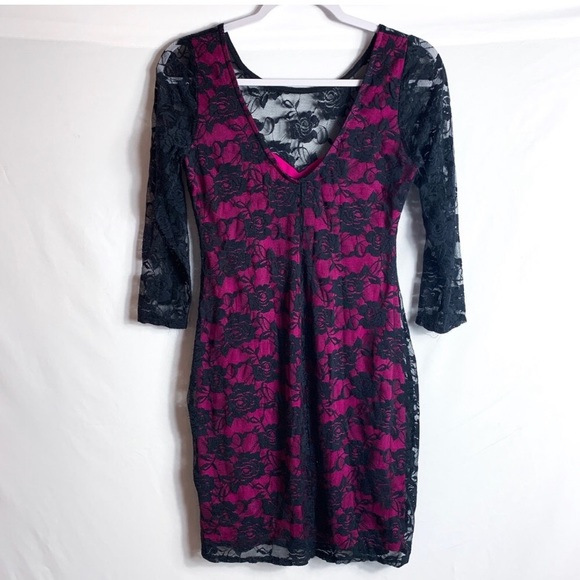 EUC Jump Apparel Lace Black Rose Red Cocktail Dance Party Dress - Picture 3 of 7